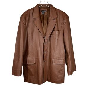 WINTER SILKS Men's Large Smooth Brown Leather Blazer Sports Jacket Silk Lining